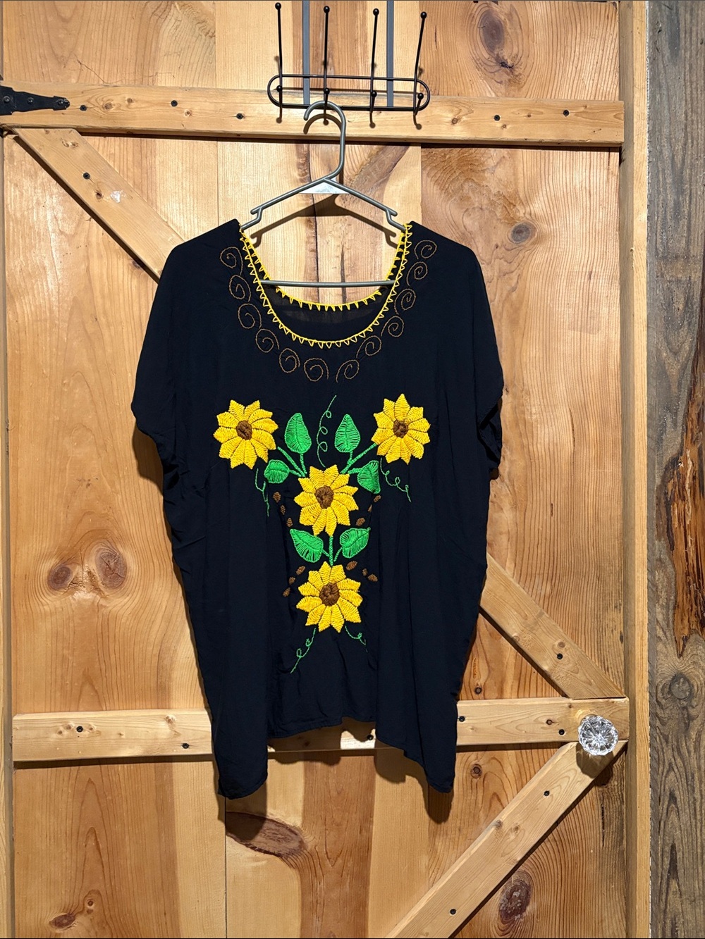 Black Sunflower Embroidered Women's Tunic Top